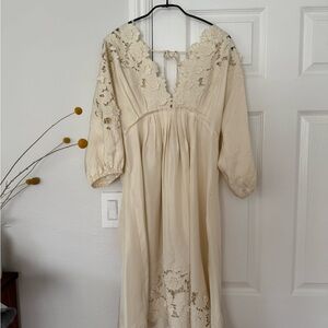 Silk BCBGMaxAzria Runway Cream Lace-Trim Midi Dress